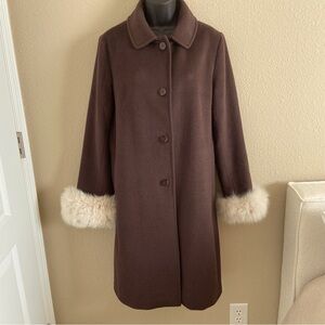 Fur Embellished Coat in Chocolate Brown by Bill Blass